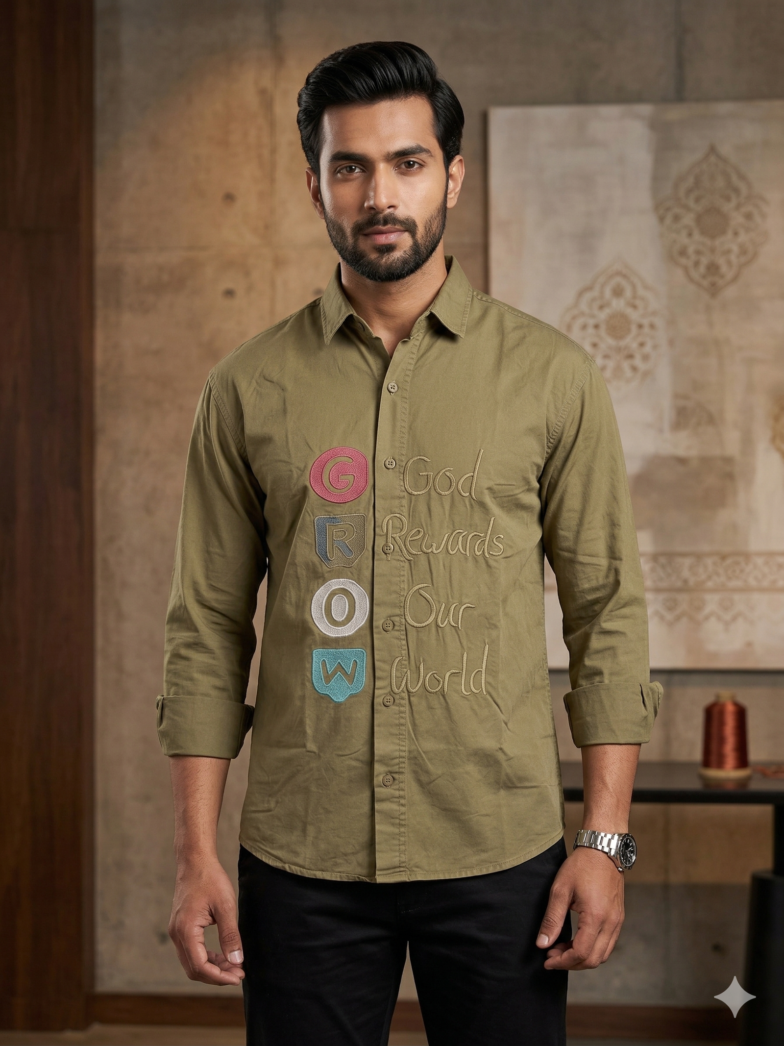Lefko Classic Beige Textured Casual Shirt